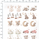 Tissu - Souris et champignons rouges