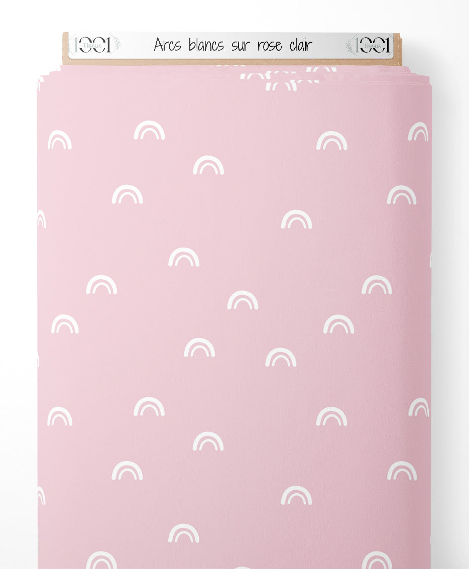 Tissu - Arcs blancs sur rose clair