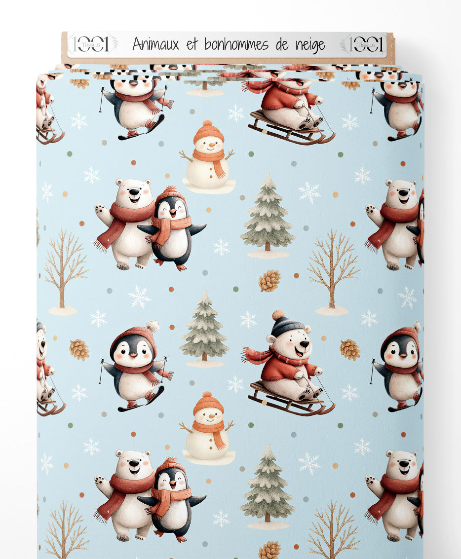 Tissu - Animaux et bonhommes de neige