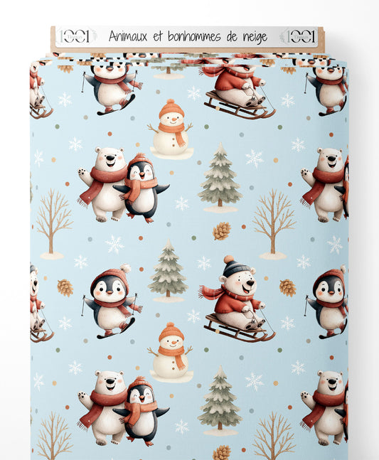 Tissu - Animaux et bonhommes de neige