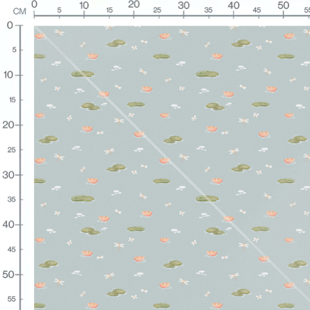 Tissu - Nénuphars et libellules bleues