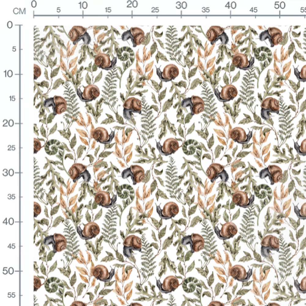 Tissu - Escargots et feuilles vertes
