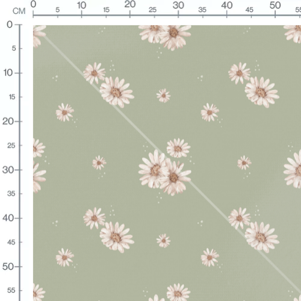 Tissu - Marguerites et points blancs