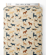 Tissu - Chiens colorés sur beige