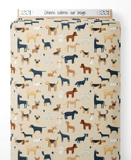 Tissu - Chiens colorés sur beige