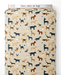 Tissu - Chiens colorés sur beige