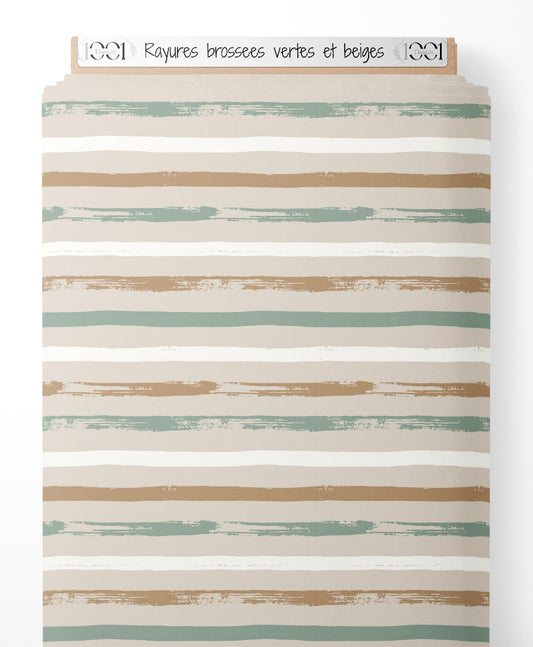 Tissu - Rayures brossées vertes et beiges