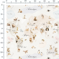 Tissu - Animaux sur carte pastel