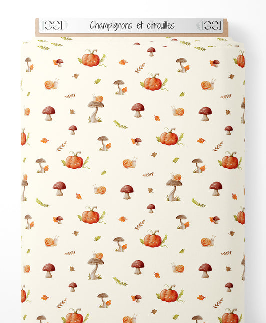 Tissu - Champignons et citrouilles