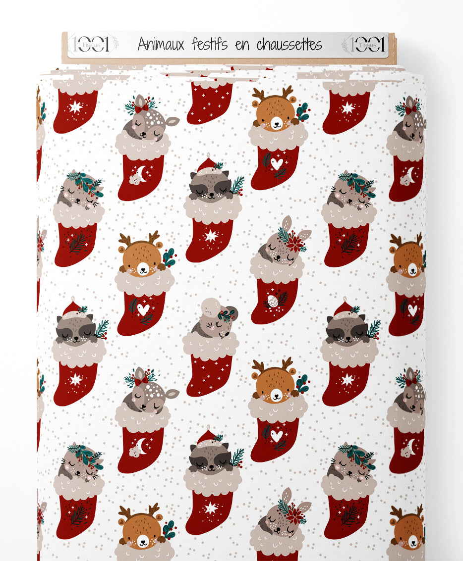 Tissu - Animaux festifs en chaussettes
