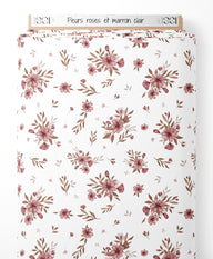 Tissu - Fleurs roses et marron clair