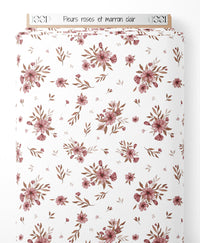 Tissu - Fleurs roses et marron clair