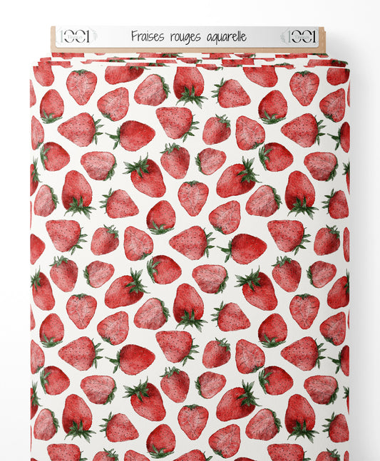 Tissu - Fraises rouges aquarelle