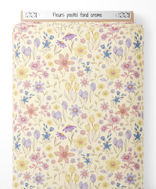 Tissu - Fleurs pastel sur fond crème