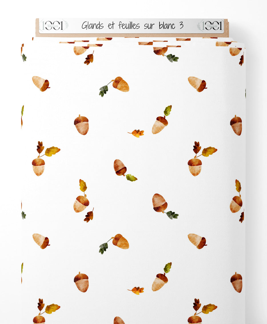 Tissu - Glands et feuilles sur blanc 3