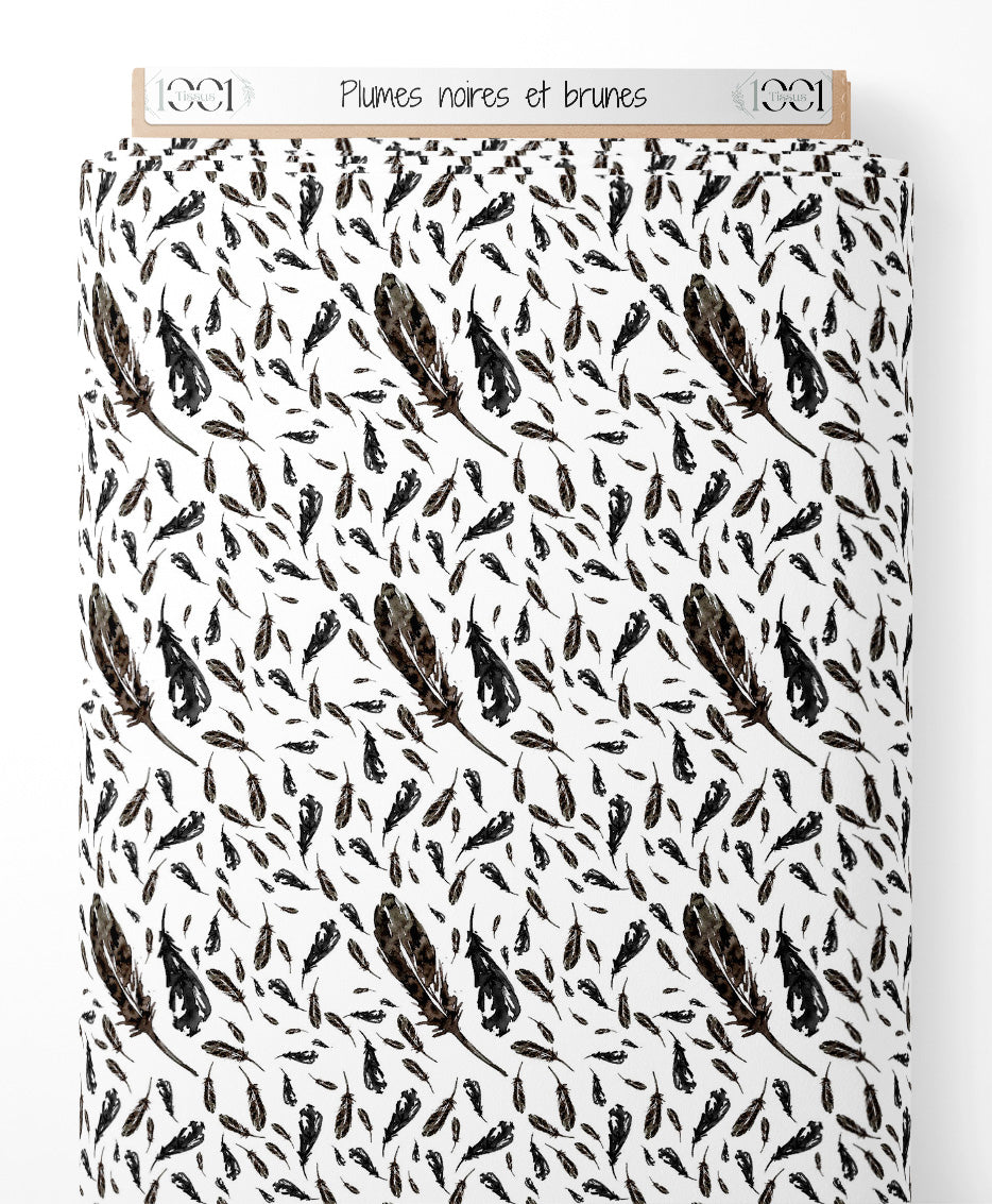 Tissu - Plumes noires et brunes