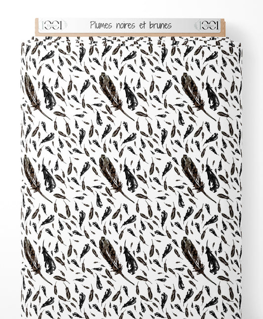 Tissu - Plumes noires et brunes