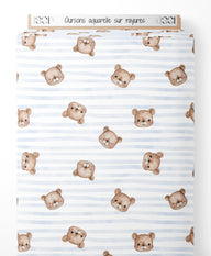 Tissu - Oursons aquarelle sur rayures