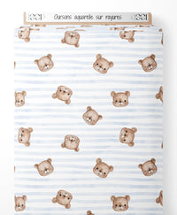 Tissu - Oursons aquarelle sur rayures