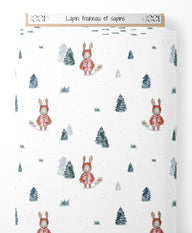 Tissu - Lapin traîneau et sapins
