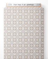 Tissu - Fleurs beige et gris géométriques