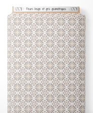 Tissu - Fleurs beige et gris géométriques