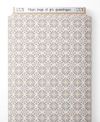Tissu - Fleurs beige et gris géométriques