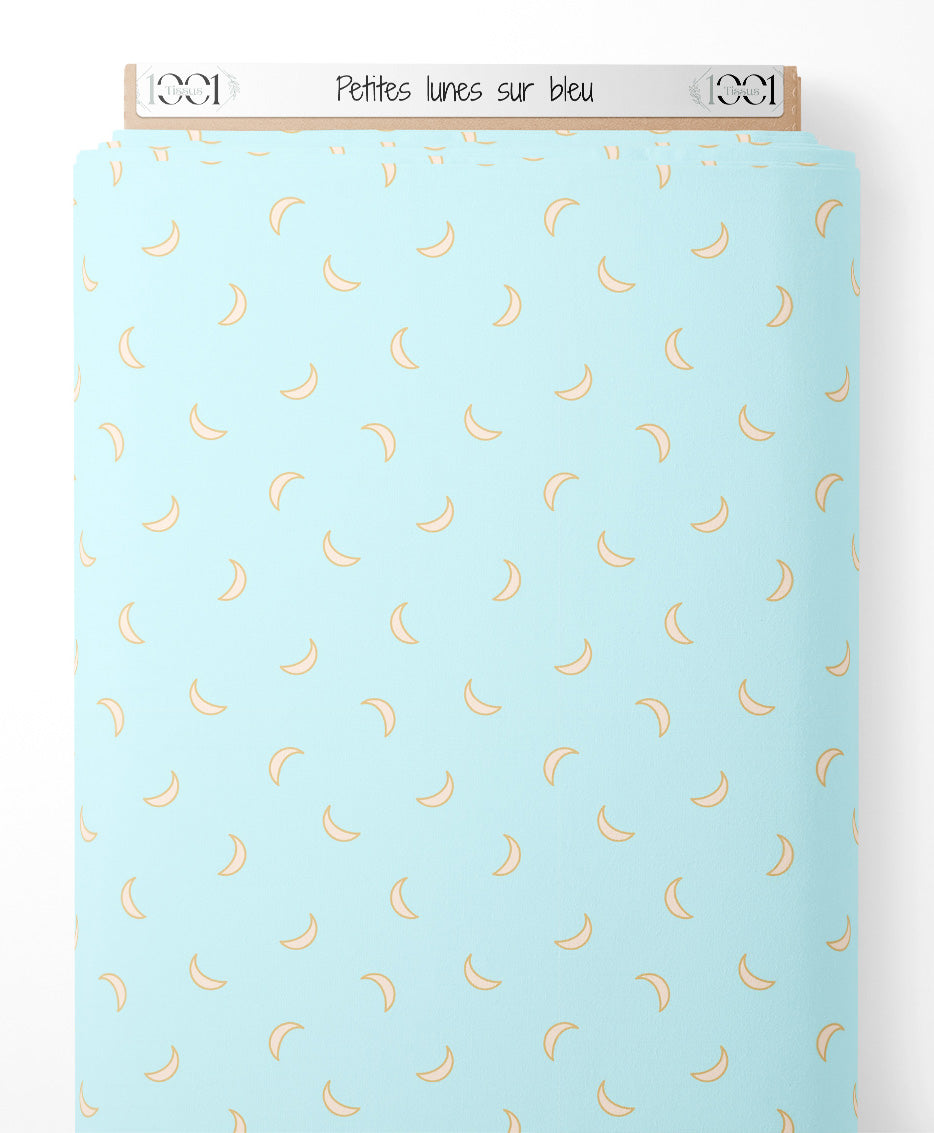 Tissu - Petites lunes sur bleu