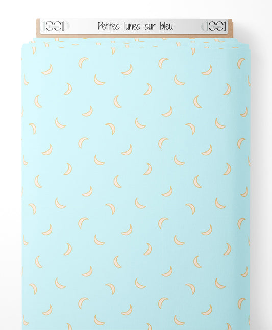 Tissu - Petites lunes sur bleu