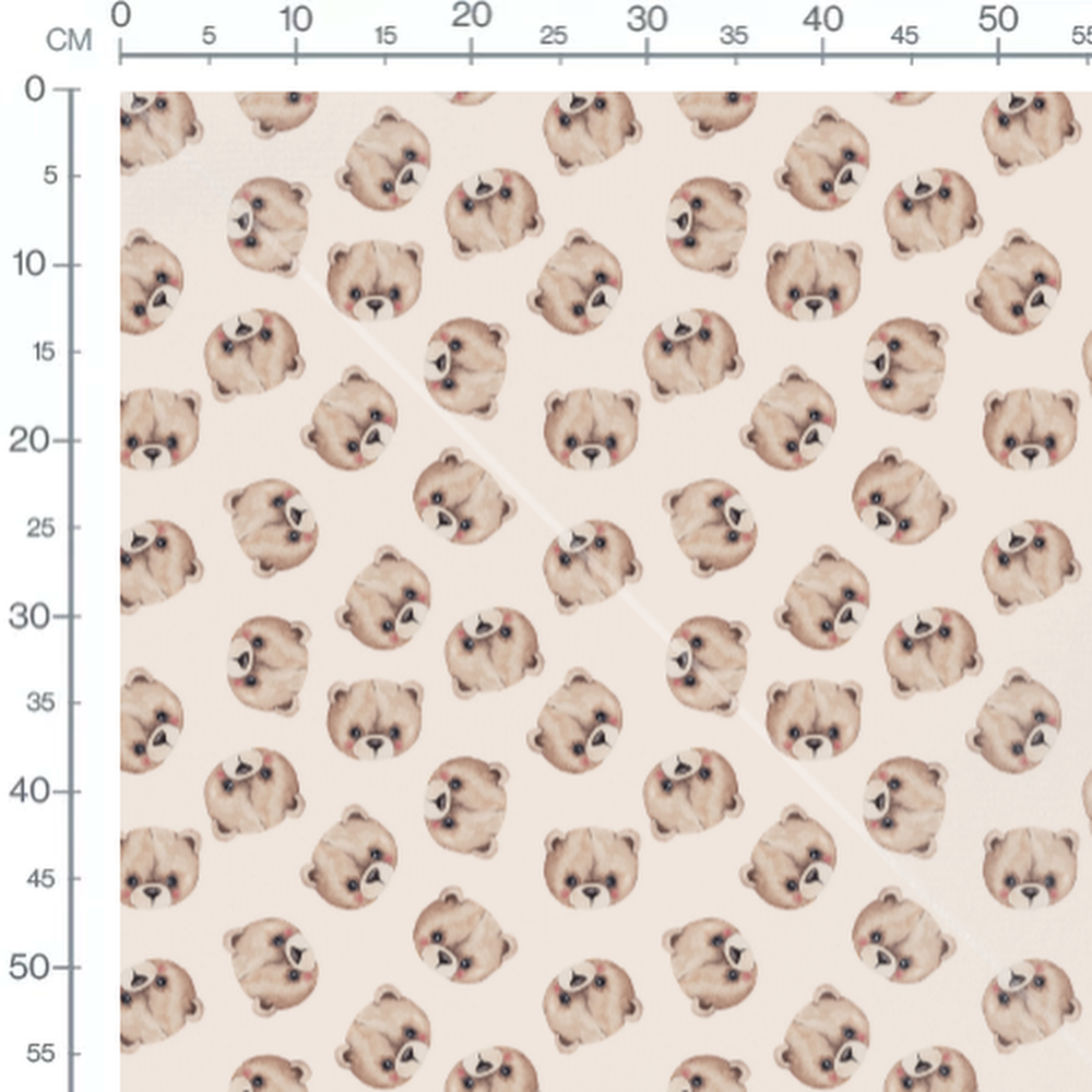 Tissu - Ours beige et marron sur crème