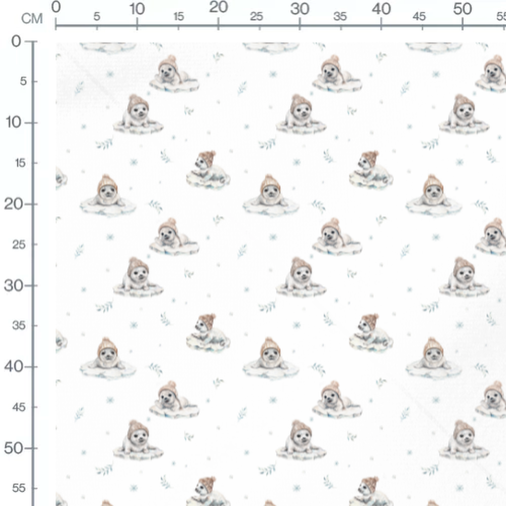 Tissu - Phoques sur glace blanche