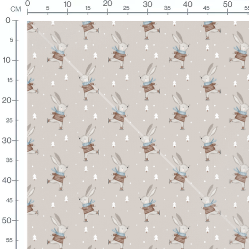 Tissu - Lapins patineurs sur glace