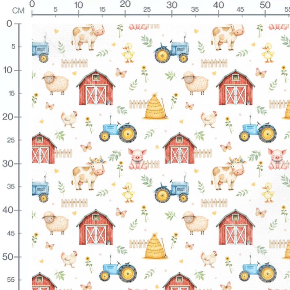 Tissu - Ferme colorée et tracteurs