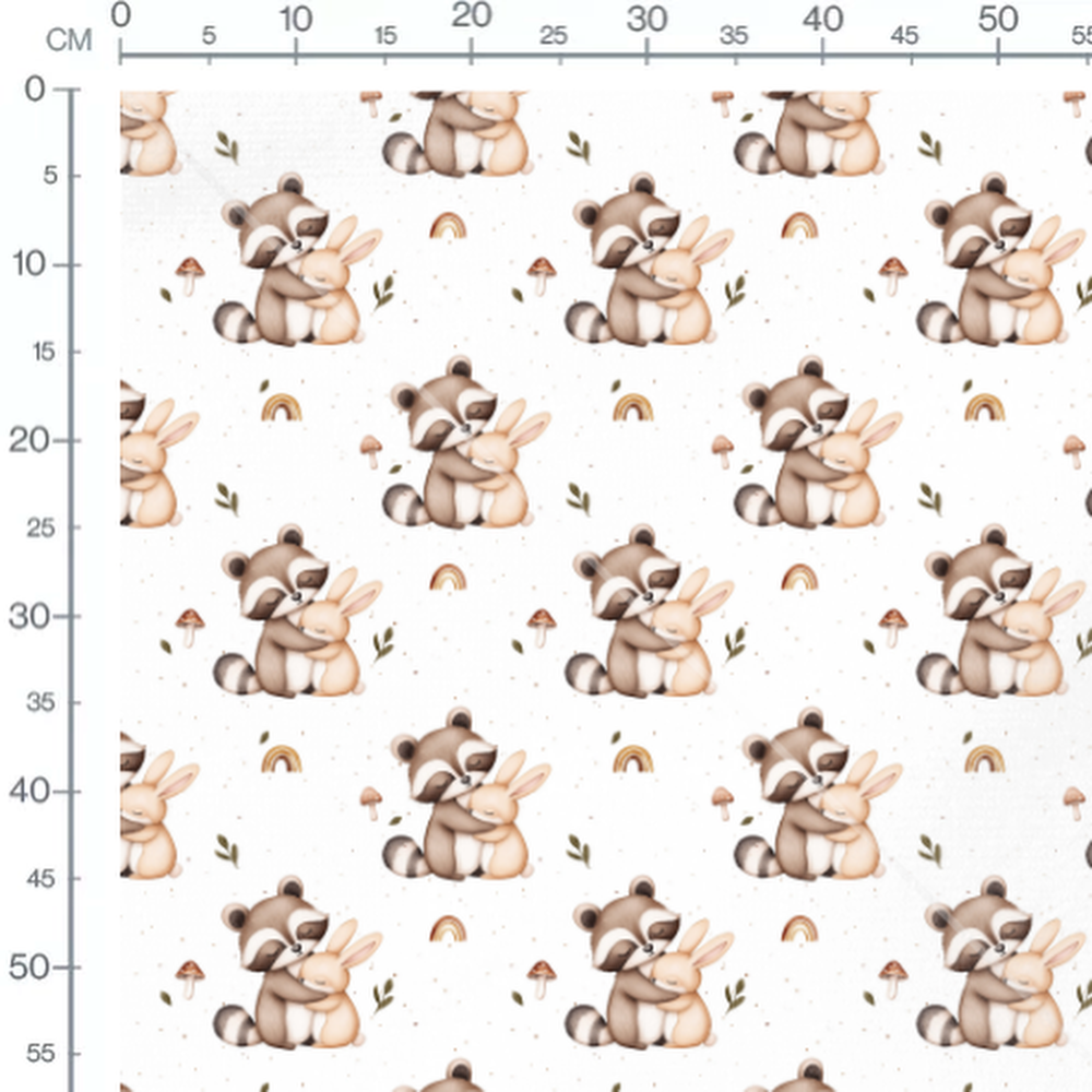 Tissu - Raton laveur et lapin câlin