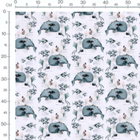 Tissu - Baleines et poissons aquarelle