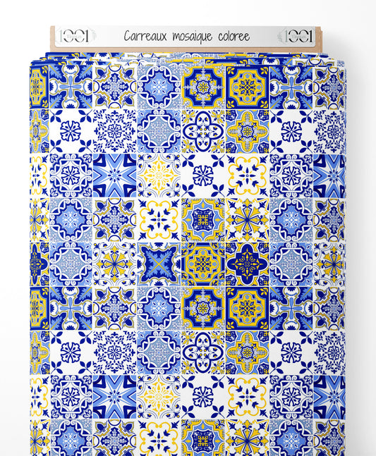 Tissu - Carreaux mosaïque colorée