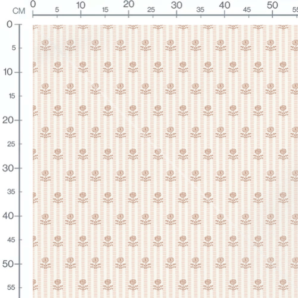 Tissu - Fleurs roses sur rayures crème