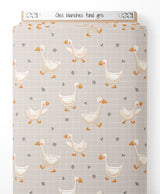 Tissu - Oies blanches sur fond gris