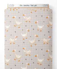 Tissu - Oies blanches sur fond gris