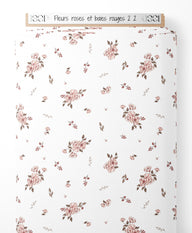 Tissu - Fleurs roses et baies rouges 2 2
