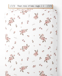 Tissu - Fleurs roses et baies rouges 2 2