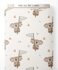 Tissu - Koalas avec filets à papillons