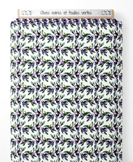 Tissu - Olives noires et feuilles vertes