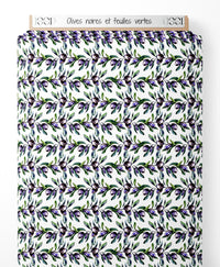 Tissu - Olives noires et feuilles vertes