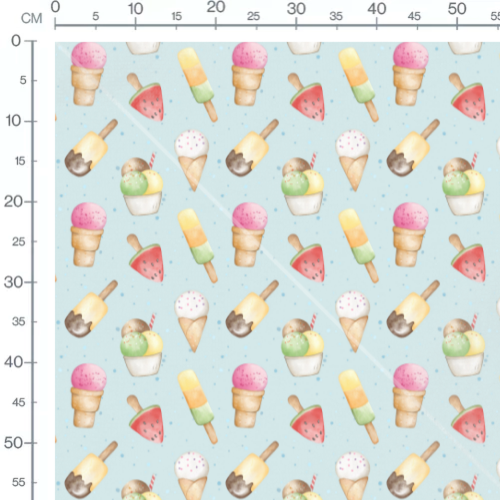 Tissu - Glaces variées sur fond bleu