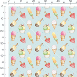 Tissu - Glaces variées sur fond bleu