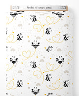 Tissu - Abeilles et cœurs joyeux