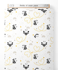 Tissu - Abeilles et cœurs joyeux