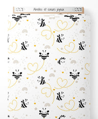 Tissu - Abeilles et cœurs joyeux