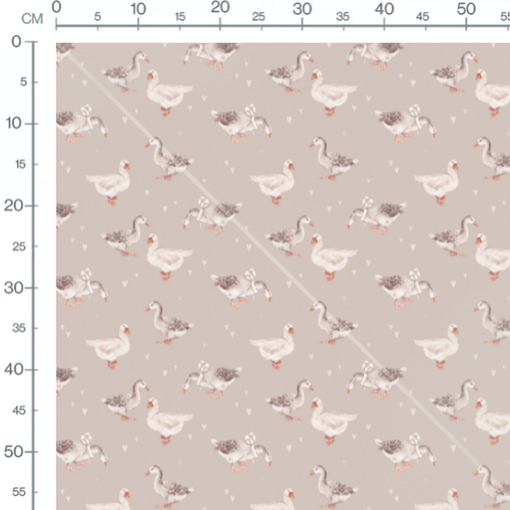 Tissu - Oies réalistes et cœurs